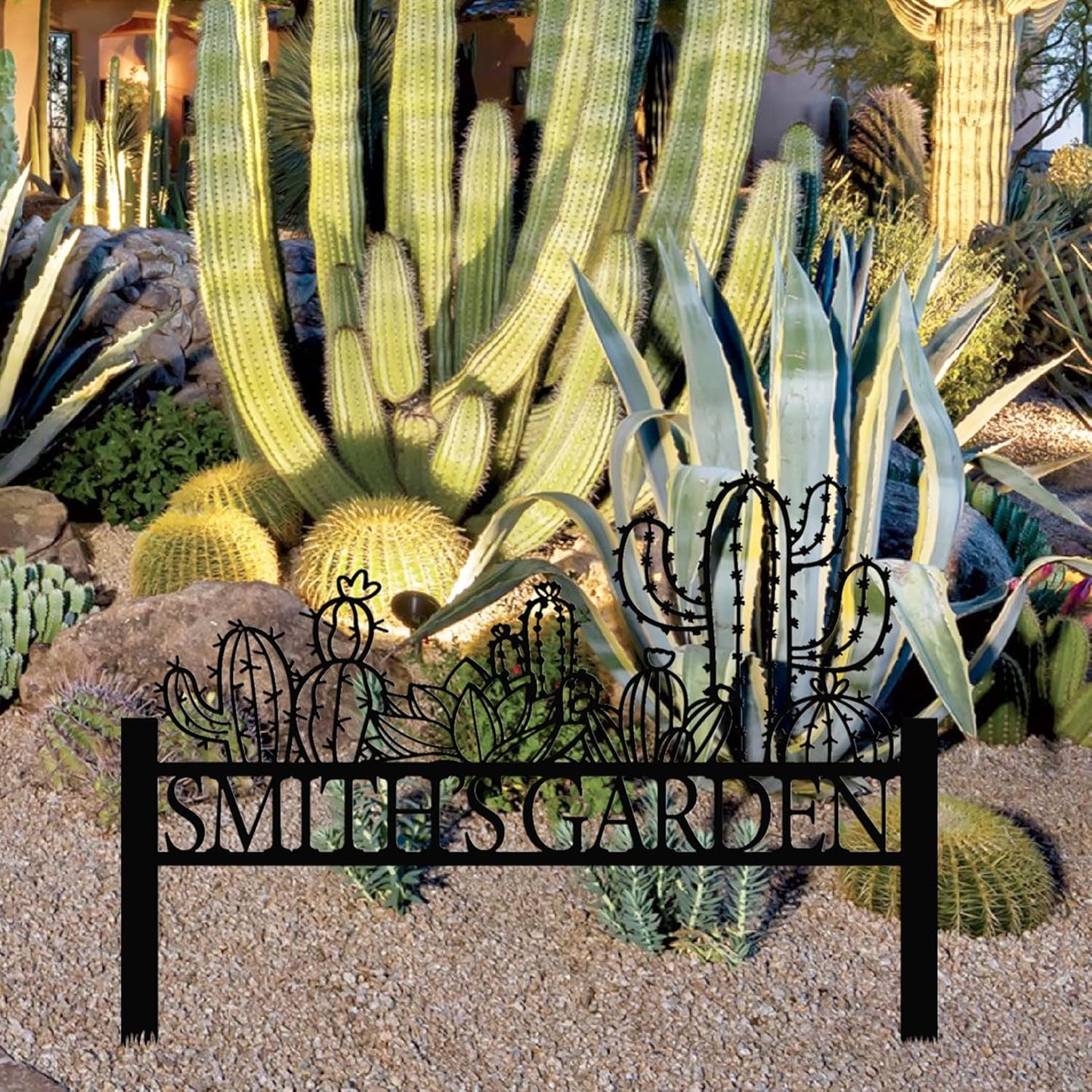 Personalized Cactus Metal Garden Sign, Large Garden Decoration Metal Sign with Stakes, Custom