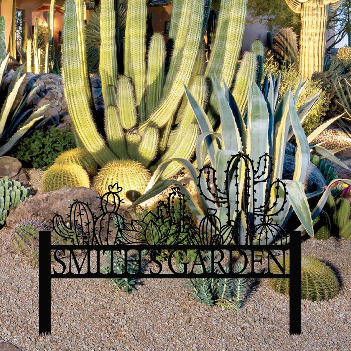 Personalized Cactus Metal Garden Sign, Large Garden Decoration Metal Sign with Stakes, Custom