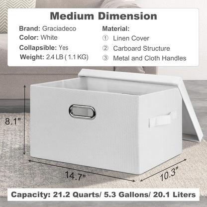 Medium 15" 21 Quart Collapsible Stackable Storage Bins with Lids, 1 Pack White Foldable Fabric