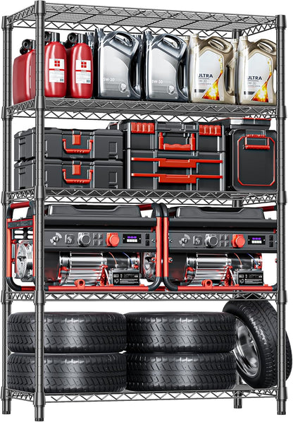 IZEUK 5-Tier Heavy Duty Metal Storage Shelving Unit (Black, 17.7" D x 47.2" W x 72.3" H, 1750 lbs