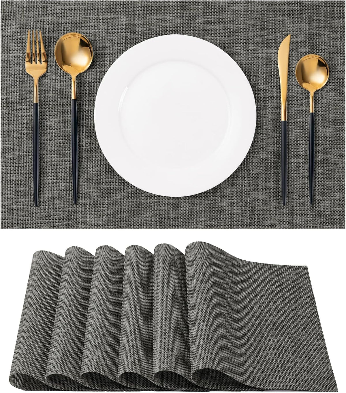 Placemats Set of 6 Washable Indoor/Outdoor Vinyl Place Mats for Dining Table Durable Non-Slip Heat