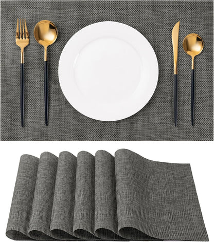 Placemats Set of 6 Washable Indoor/Outdoor Vinyl Place Mats for Dining Table Durable Non-Slip Heat