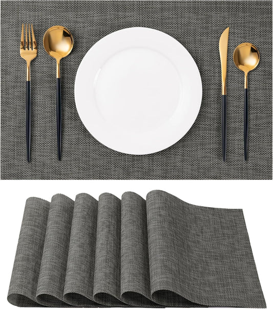 Placemats Set of 6 Washable Indoor/Outdoor Vinyl Place Mats for Dining Table Durable Non-Slip Heat