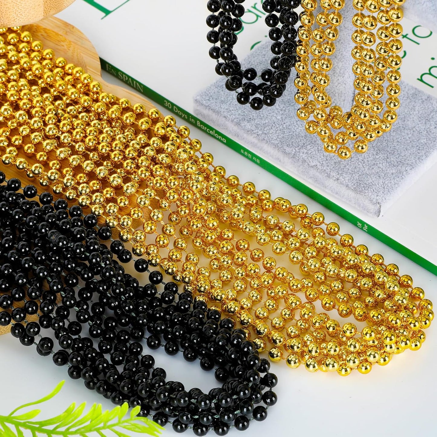 50PCS New Years Eve Bead Party Supplies, Black Gold Bead Necklace, 33" New Years Eve Beaded