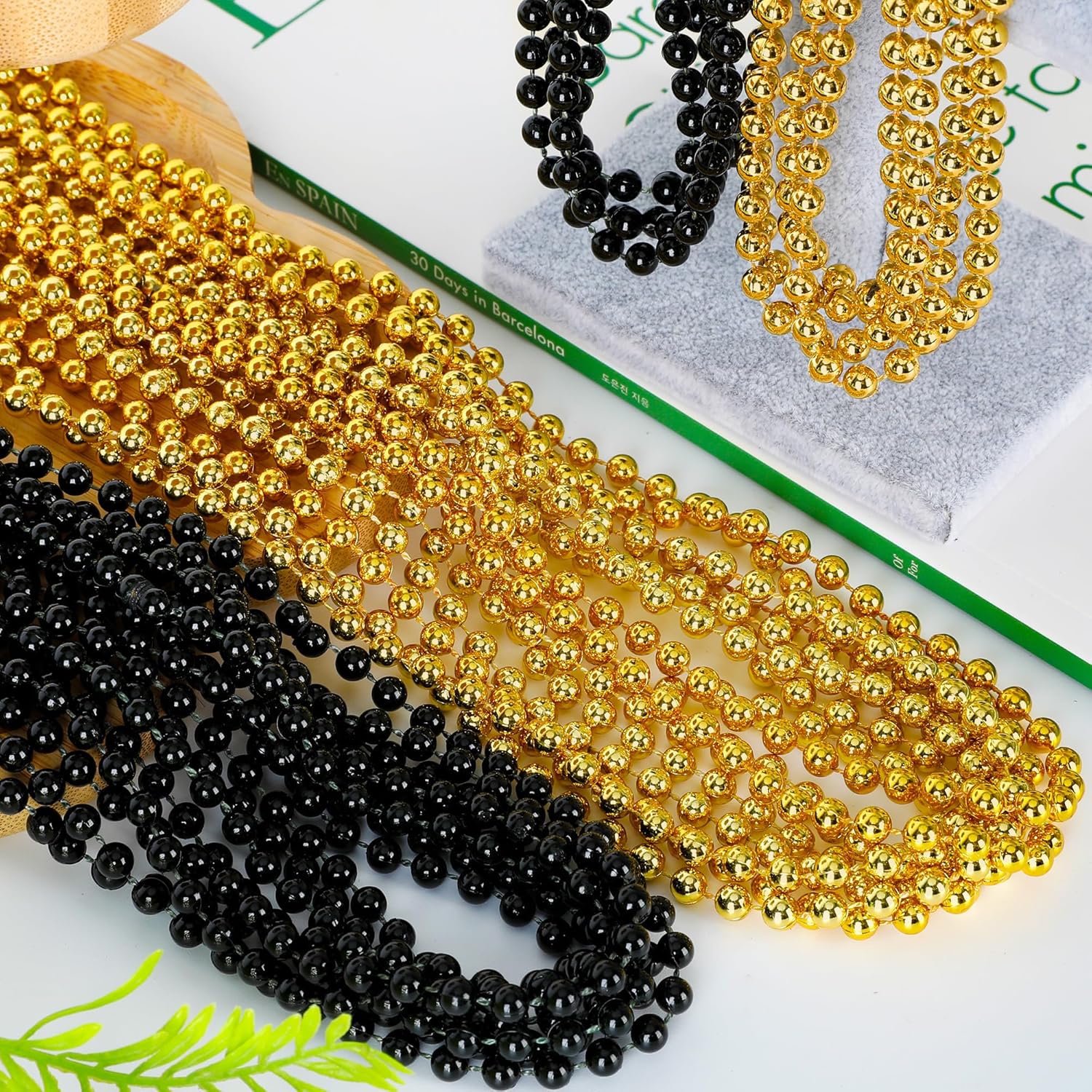 50PCS New Years Eve Bead Party Supplies, Black Gold Bead Necklace, 33" New Years Eve Beaded