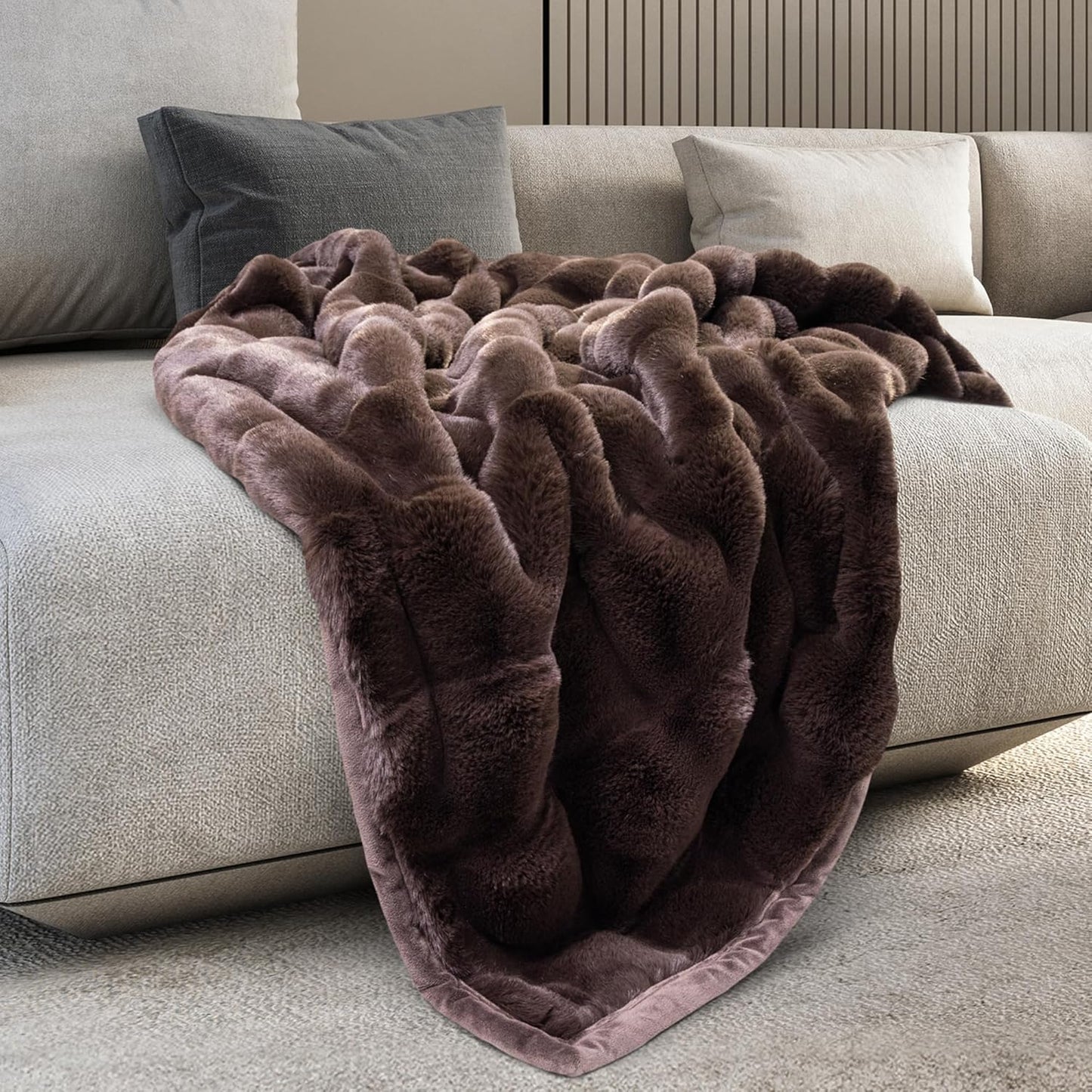 Mon Chateau Premium Reversible Luxury Faux Fur Throw for Couch, Sofa, or Bed - Plush Cozy Soft