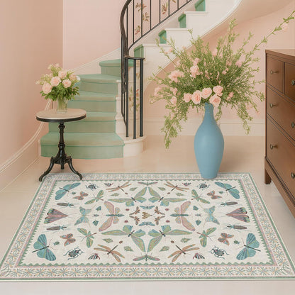 Light Blue and Pink Rug 4x6 Rugs for Bedroom Under Bed - Insect Print Multi Color Decor, Low Pile