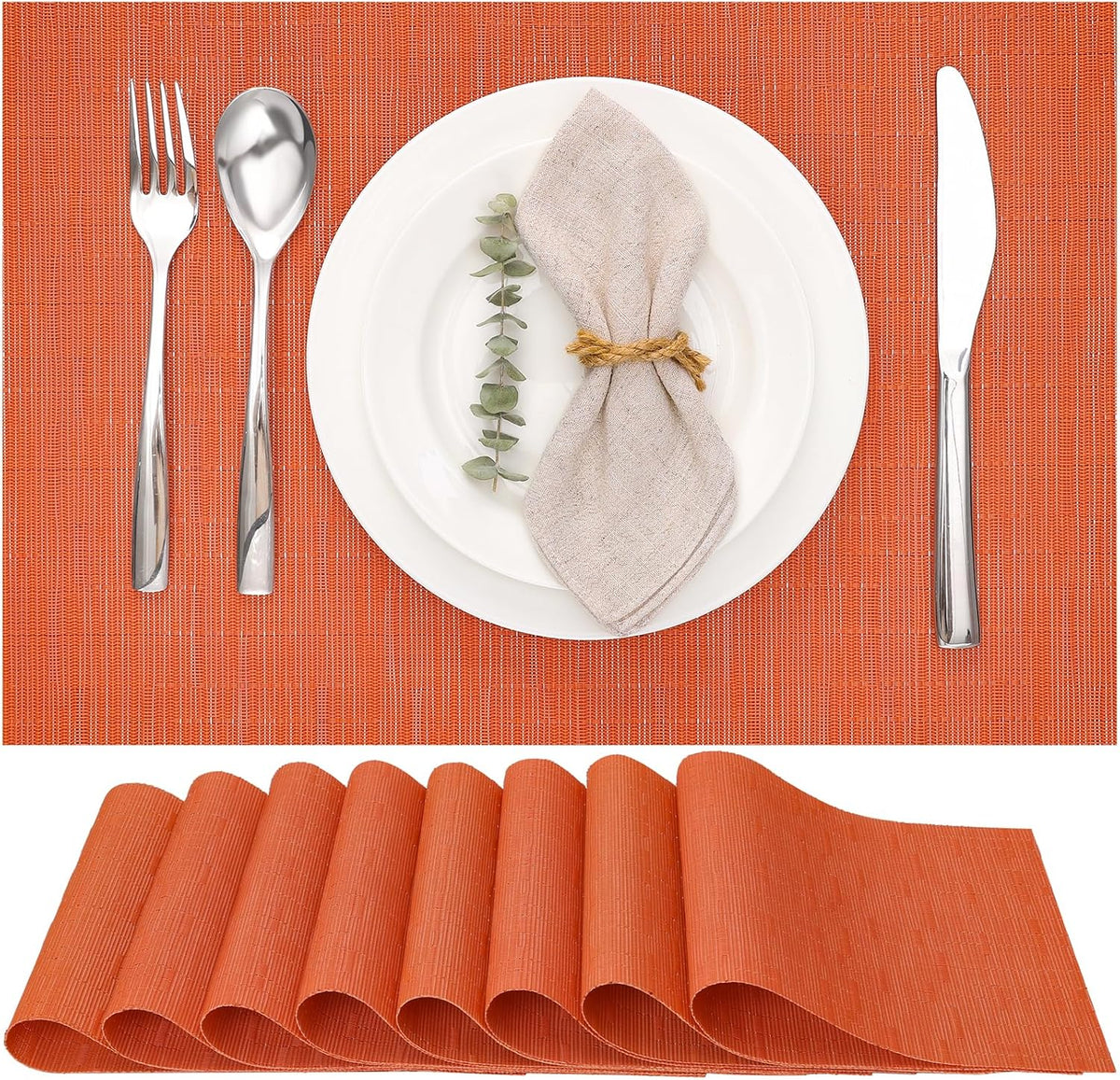 Myir JUN Placemats Set of 8, Vinyl Woven Placemats Place Mats Indoor Set of 8 Washable Table Mats