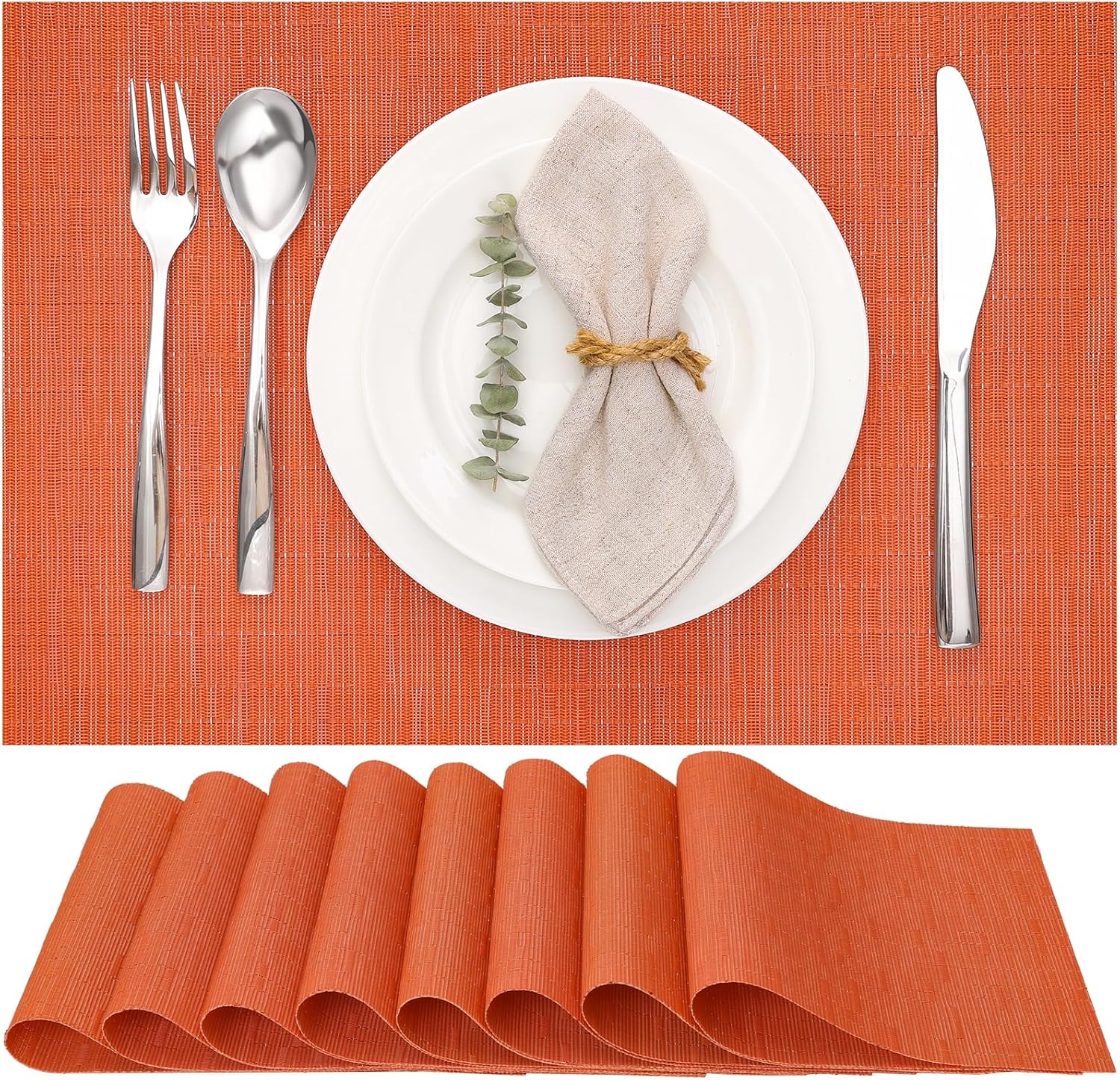Myir JUN Placemats Set of 8, Vinyl Woven Placemats Place Mats Indoor Set of 8 Washable Table Mats