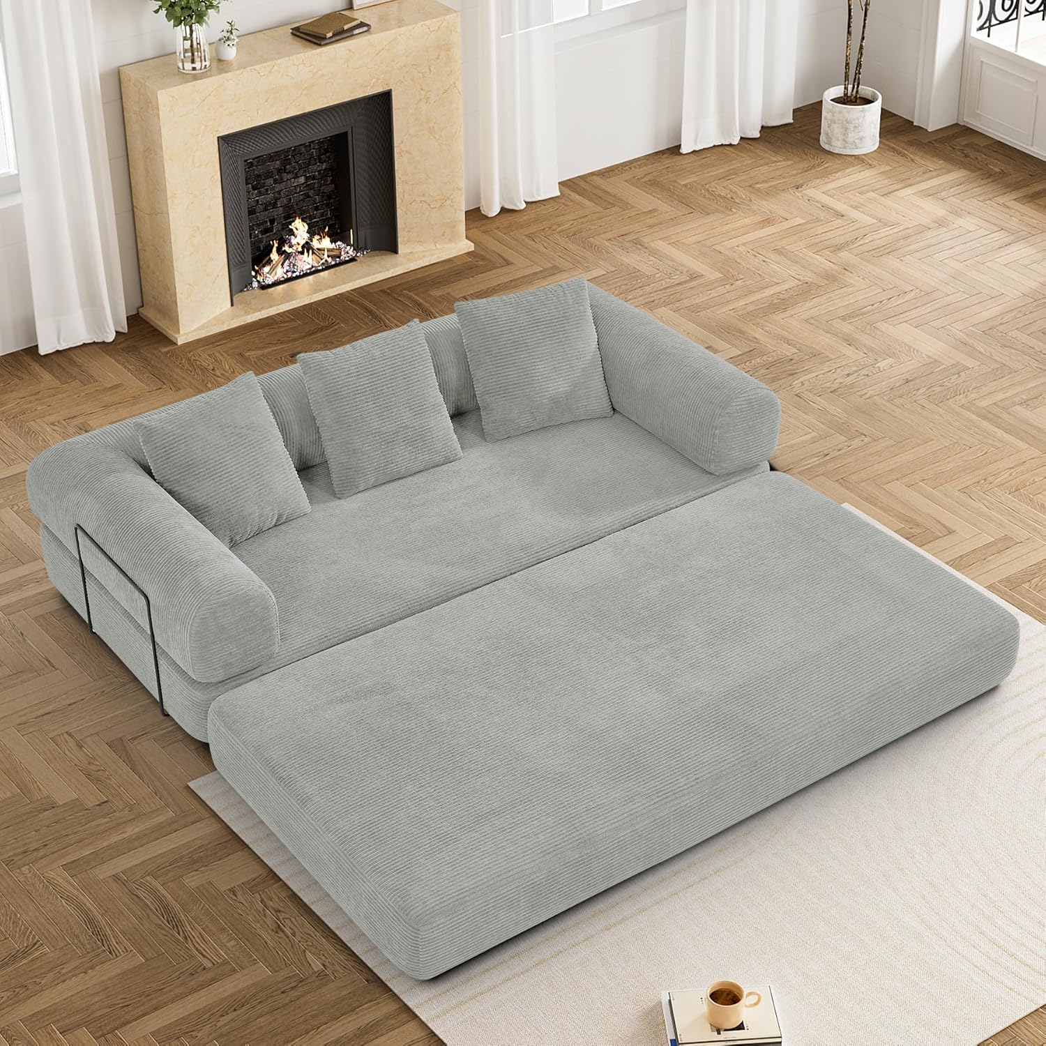 Convertible Sleeper Sofa Bed with Pillow, 4-in-1 Corduroy Folding Mattress Couch with Fixed-Shape