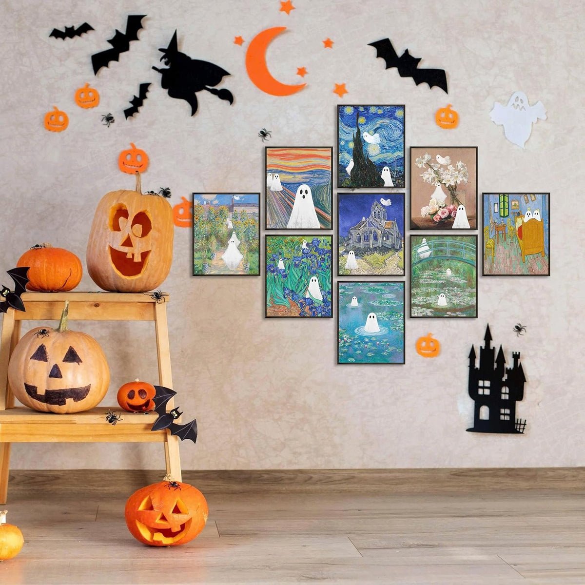 LANCHI95 Vintage Ghost Posters Halloween Wall Art Witch in The Forest Painting Prints Halloween