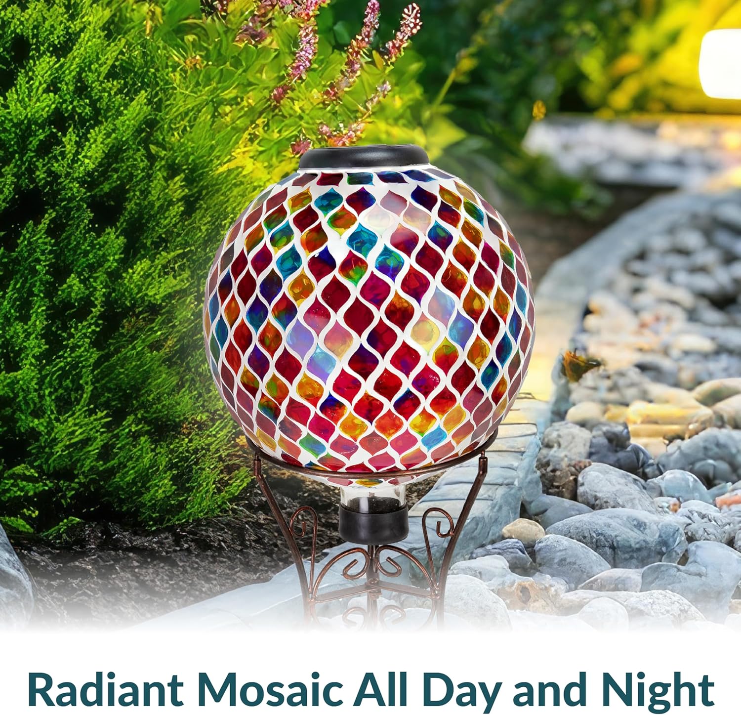 Sunnydaze 10-Inch Solar Gazing Ball for Garden - Glass Outdoor Gazing Globe - Summer Trellis