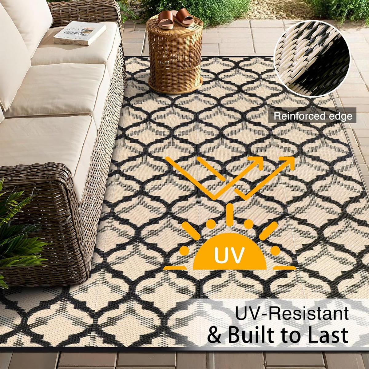 OLANLY Reversible Outdoor Rug 9x12 ft Clearance, Waterproof Outdoor Plastic Straw Rug with