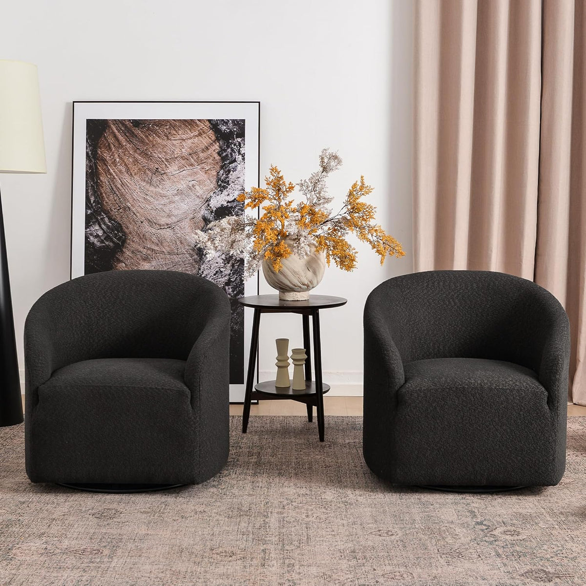 KINWELL 32" Wide Modern Boucle Swivel Barrel Chairs Set of 2, No Assembly Round Upholstered Swivel