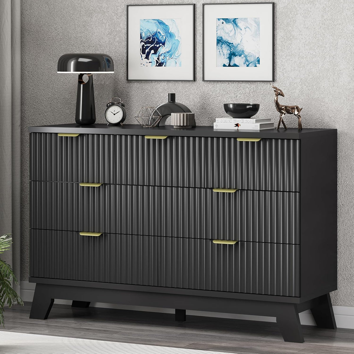 Fluted Dresser for Bedroom with 7 Drawers, 48" Wide Chest of Drawers with Metal Handle, Modern Wood