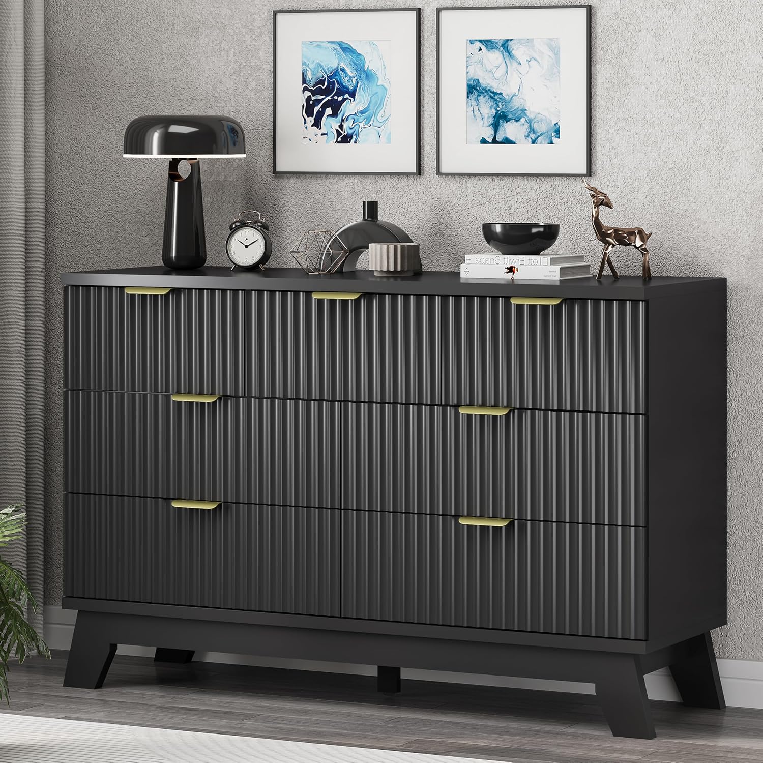 Fluted Dresser for Bedroom with 7 Drawers, 48" Wide Chest of Drawers with Metal Handle, Modern Wood