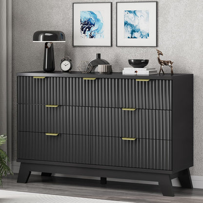 Fluted Dresser for Bedroom with 7 Drawers, 48" Wide Chest of Drawers with Metal Handle, Modern Wood