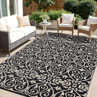 OLANLY Outdoor Rug Waterproof 8x10 ft Clearance, Reversible Outdoor Plastic Straw Rug with Floral