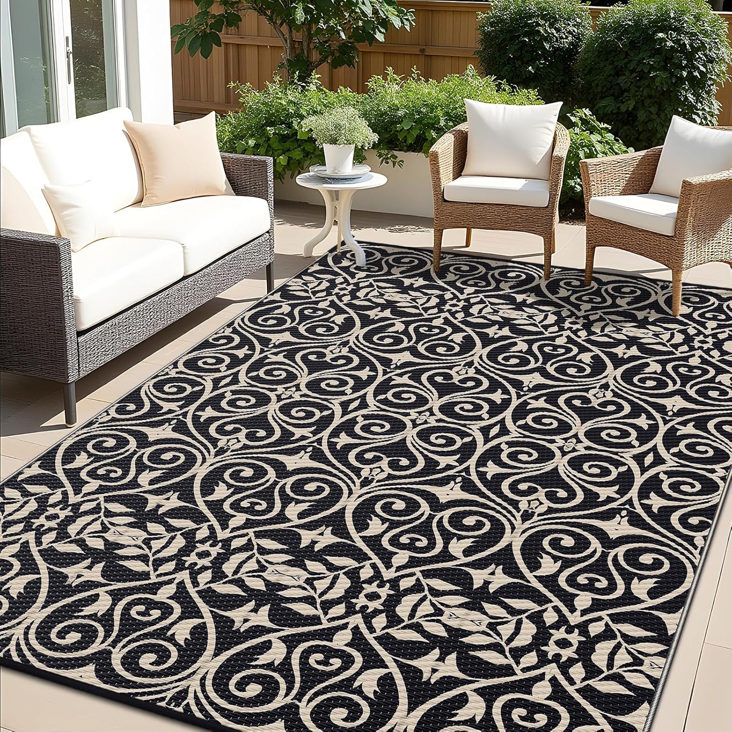 OLANLY Outdoor Rug Waterproof 6x9 ft Clearance, Reversible Outdoor Plastic Straw Rug with Floral