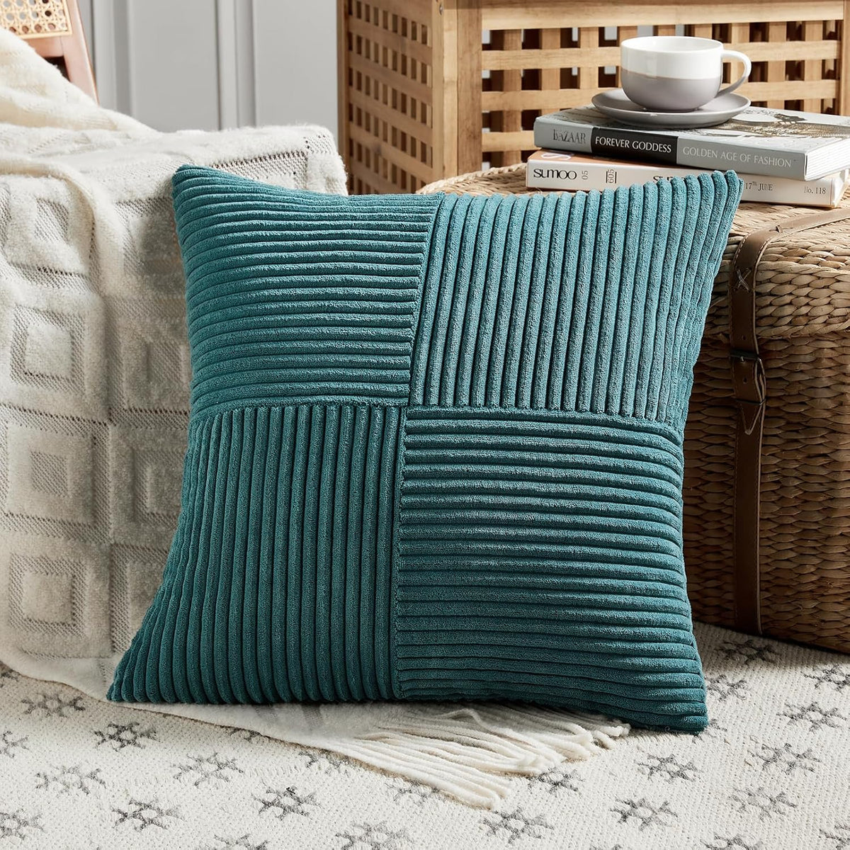 Fancy Homi 2 Packs Teal Decorative Throw Pillow Covers 16x16 Inch for Living Room Couch Bed Sofa