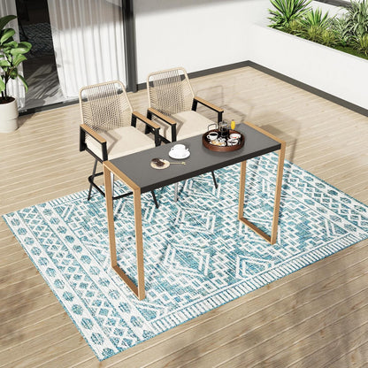 PHI VILLA Outdoor Bar Table for 2-4 Person - 55" W x 40" H Bar Height Patio Bistro Table with Stone