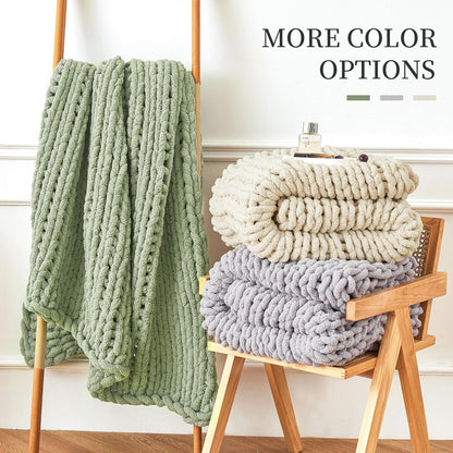 Admitrack Chunky Knit Blanket Throw, 100% Hand Knit Chenille Throw Blanket for Sofa & Home Decor