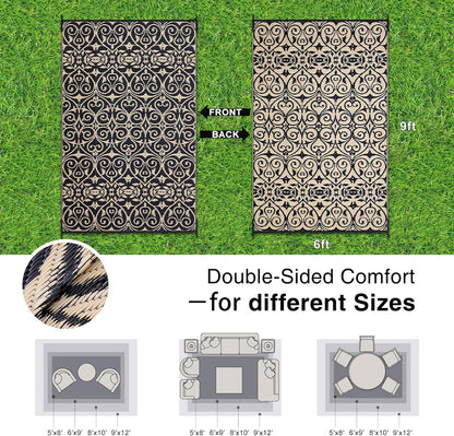 OLANLY Outdoor Rug Waterproof 6x9 ft Clearance, Reversible Outdoor Plastic Straw Rug with Floral