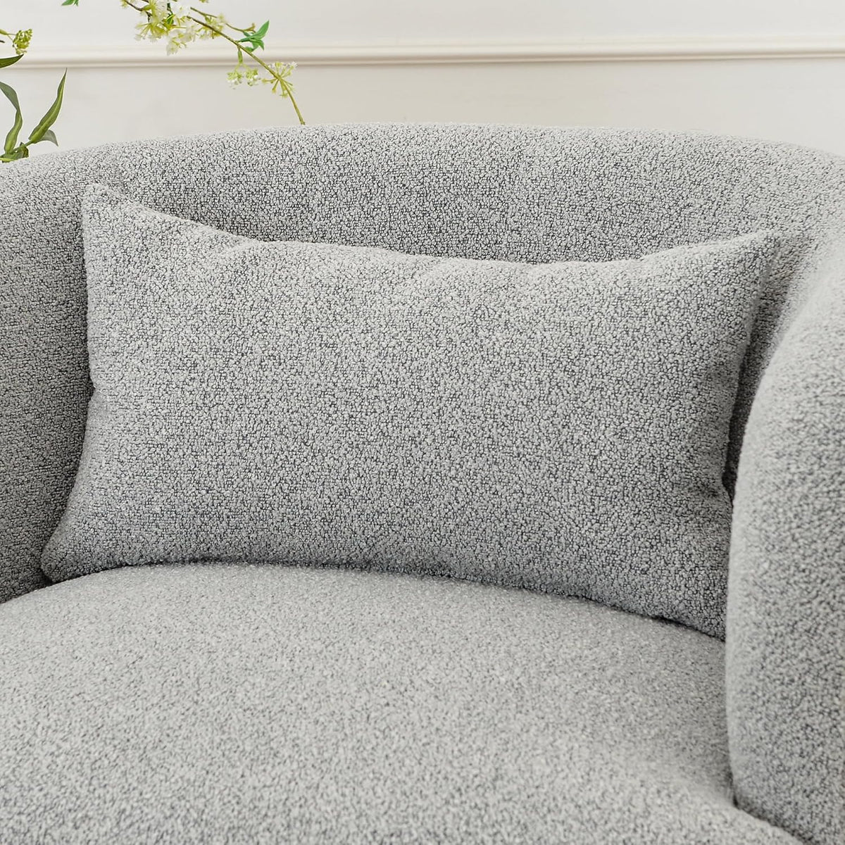 KINWELL 34" Wide Sherpa Swivel Barrel Chair, No Assembly Round Boucle Upholstered Accent Chair