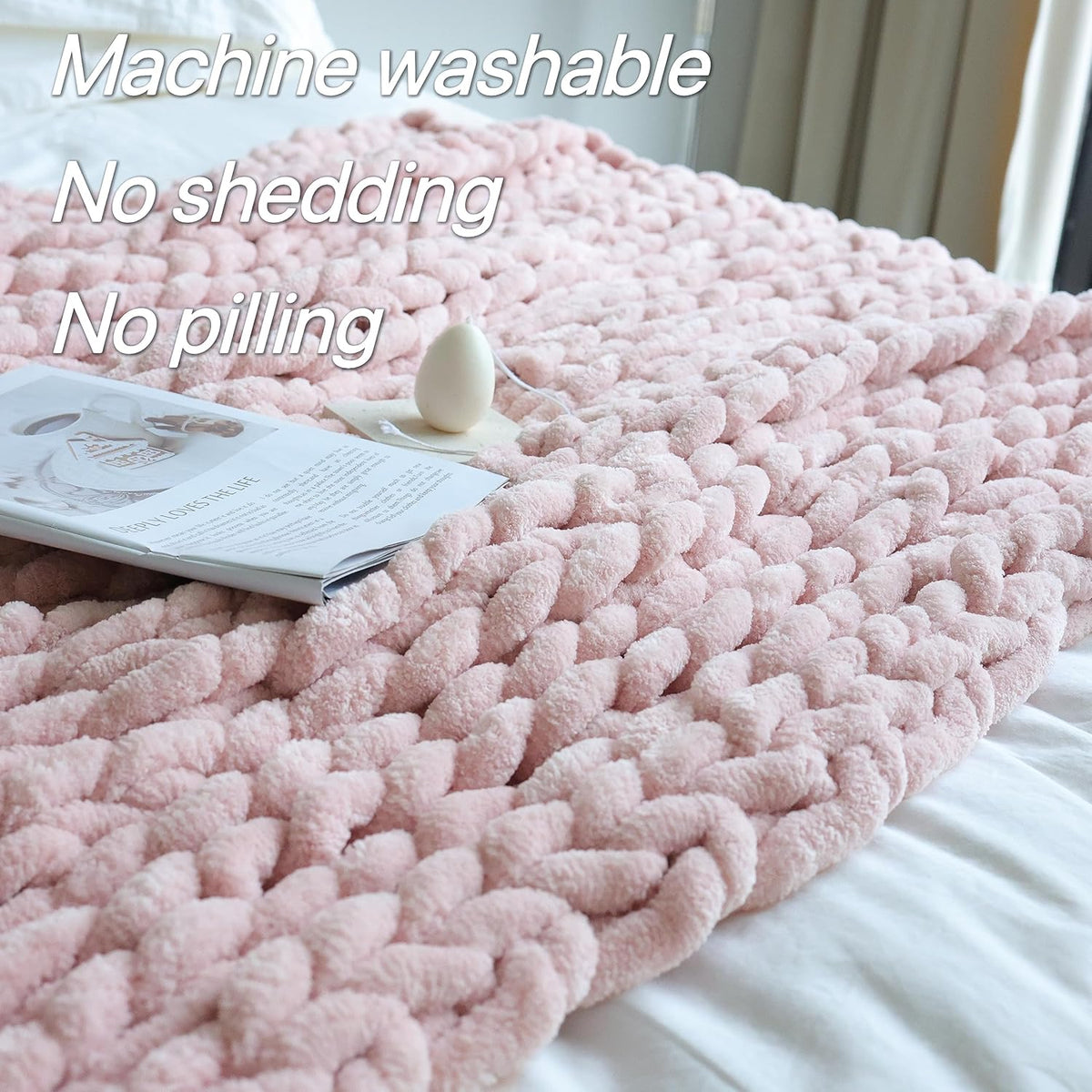 Maetoow Chenille Chunky Knit Blanket Throw （40×50 Inch）, Handmade Warm & Cozy Blanket Couch, Bed