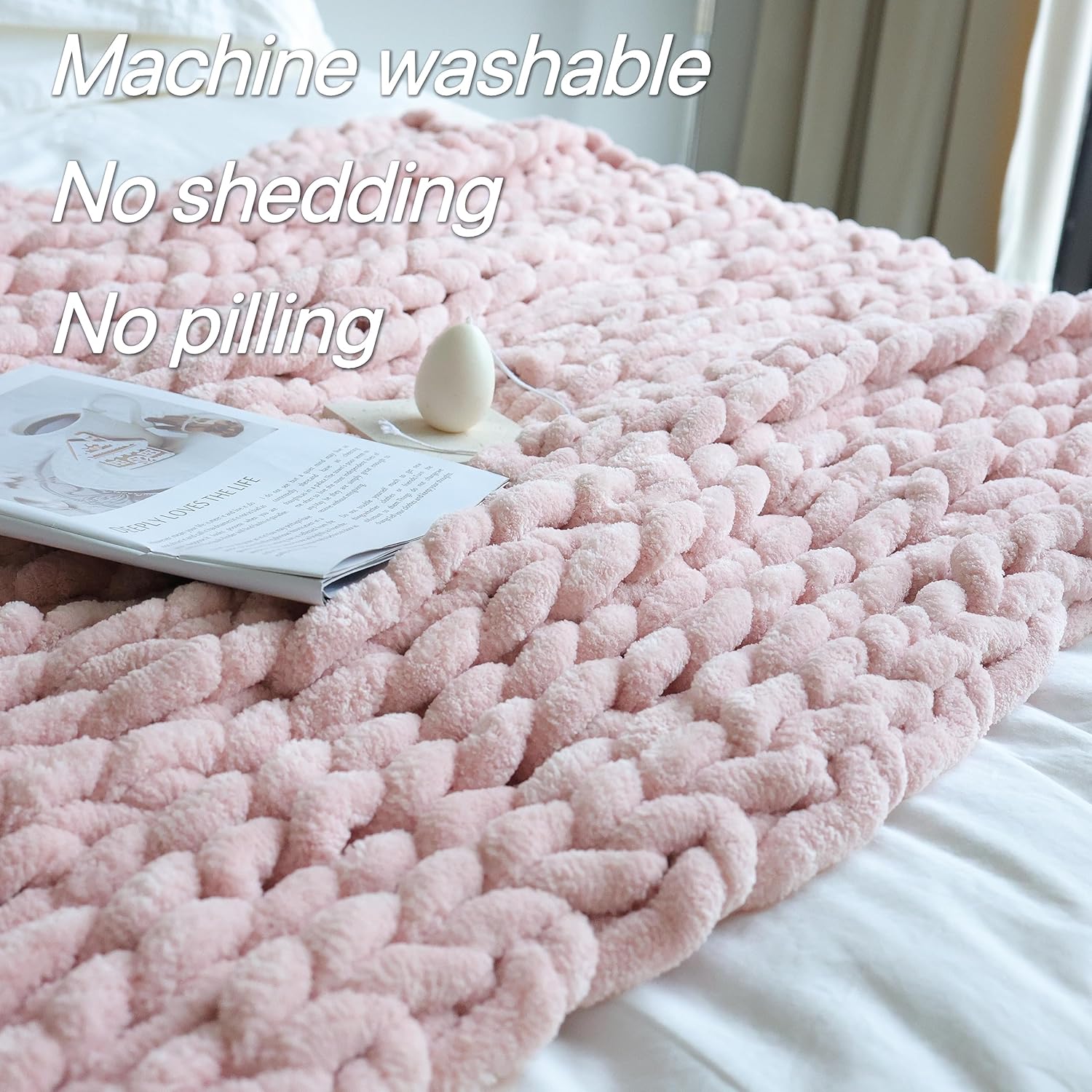 Maetoow Chenille Chunky Knit Blanket Throw （60×80 Inch）, Handmade Warm & Cozy Blanket Couch, Bed