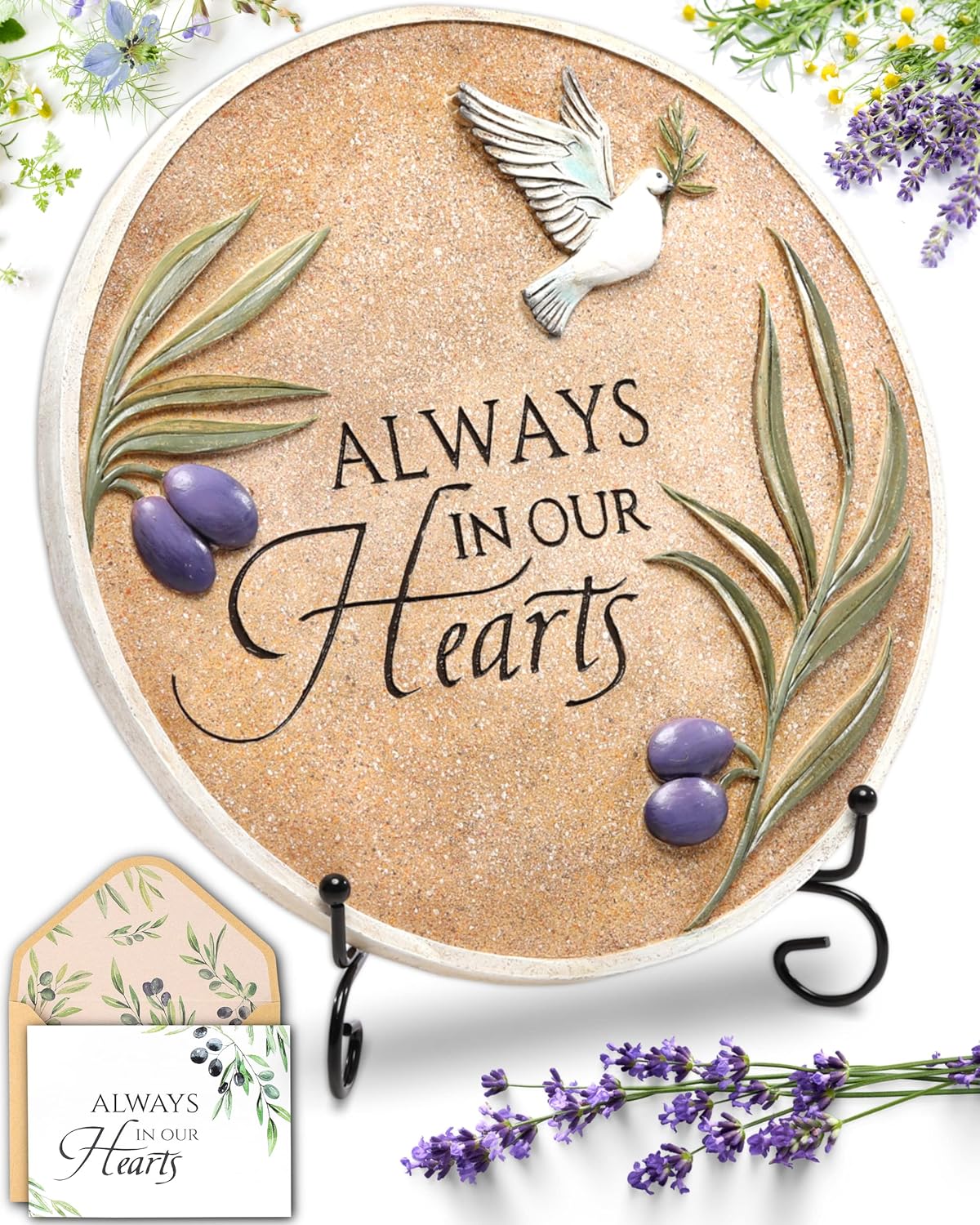 Spiritwind 10-Inch Garden Memorial Stone with Included Plaque Stand & Sympathy Card, Memorial