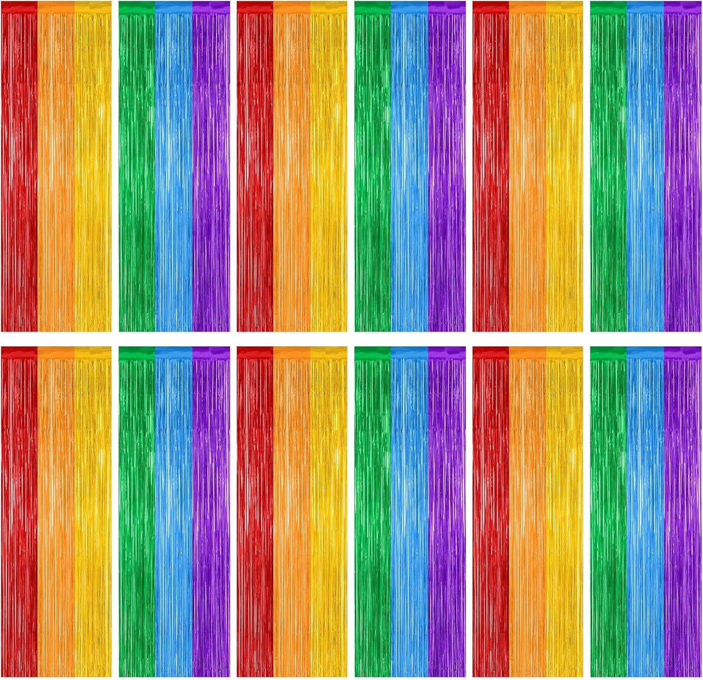 12 Pack Rainbow Backdrop, 3.28 FT x 7.05 FT Pride Decorations, Metallic Fringe Curtains Party