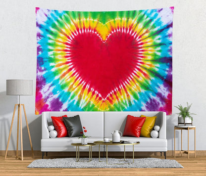 Loccor Colorful Tie Dye Tapestry Rainbow Heart Tie Dye Watercolor Wall Hanging Abstract Hippie Wall