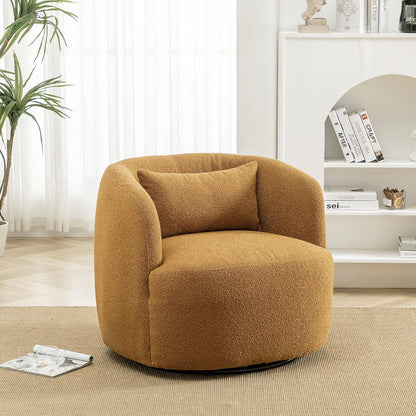 KINWELL 34" Wide Boucle Swivel Barrel Chair, No Assembly Round Upholstered Armchair Accent Chair