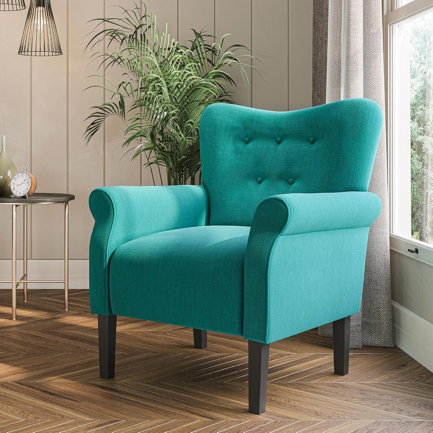 BELLEZE Modern Accent Chair for Living Room, High Back Armchair with Wooden Legs, Upholstered