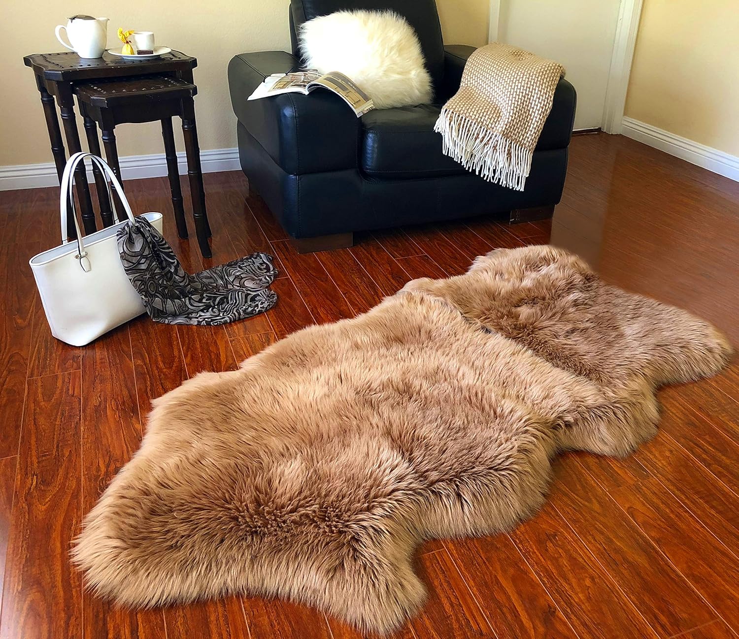 LAMBZY Faux Sheepskin Hypoallergenic Free Shape Silky Shag Rug, Luxury Shaggy Silky Plush Carpet