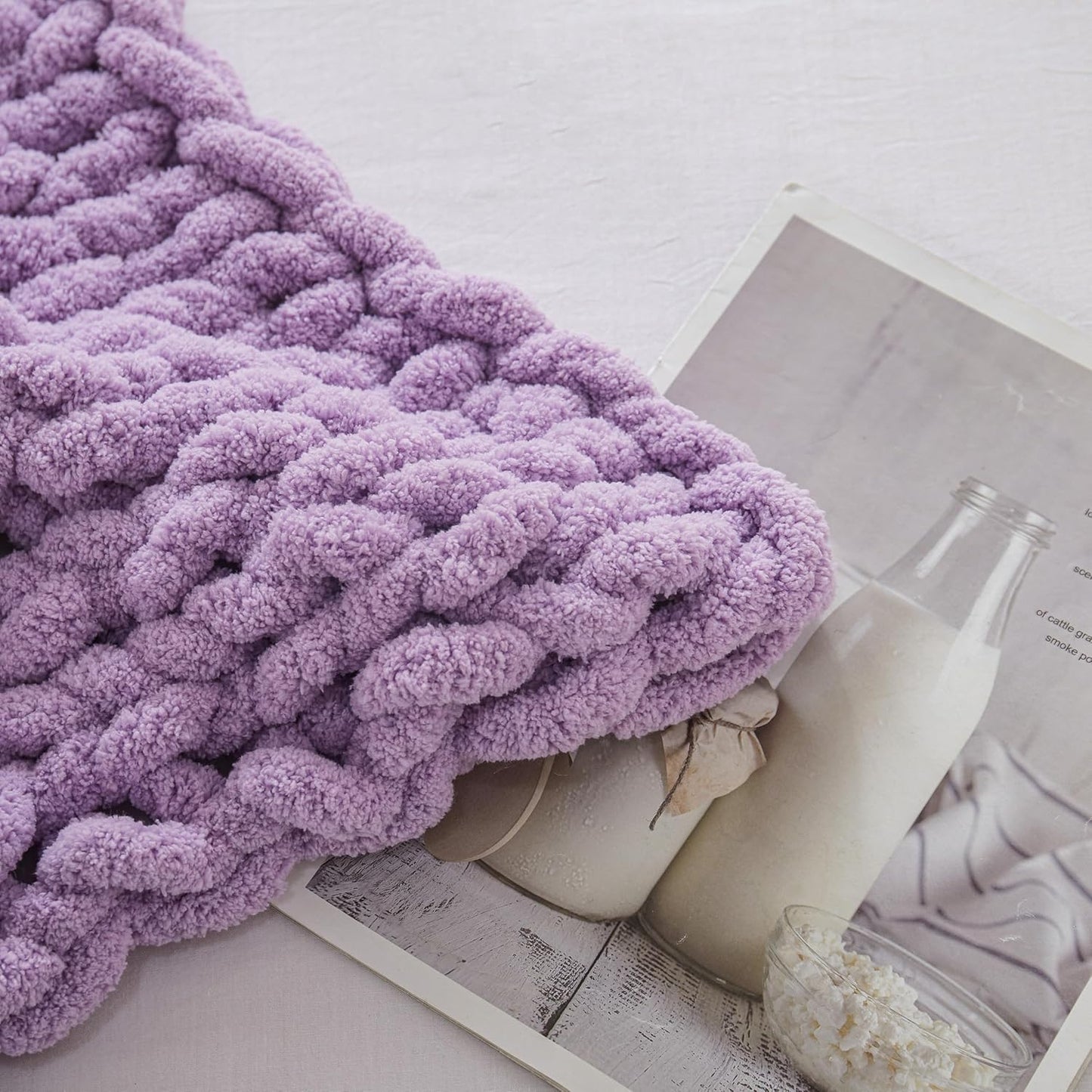 WESHIONGOO Chunky Knit Blanket Throw 40"*40" Knitted Throw Blankets for Couch Bed Fluffy Soft