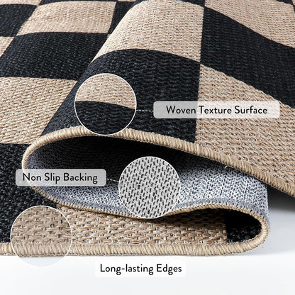 Lahome Checkered Easy Jute Runner Rug, 2x6 Kitchen Runner Rug Non Slip Washable Outdoor Carpet for