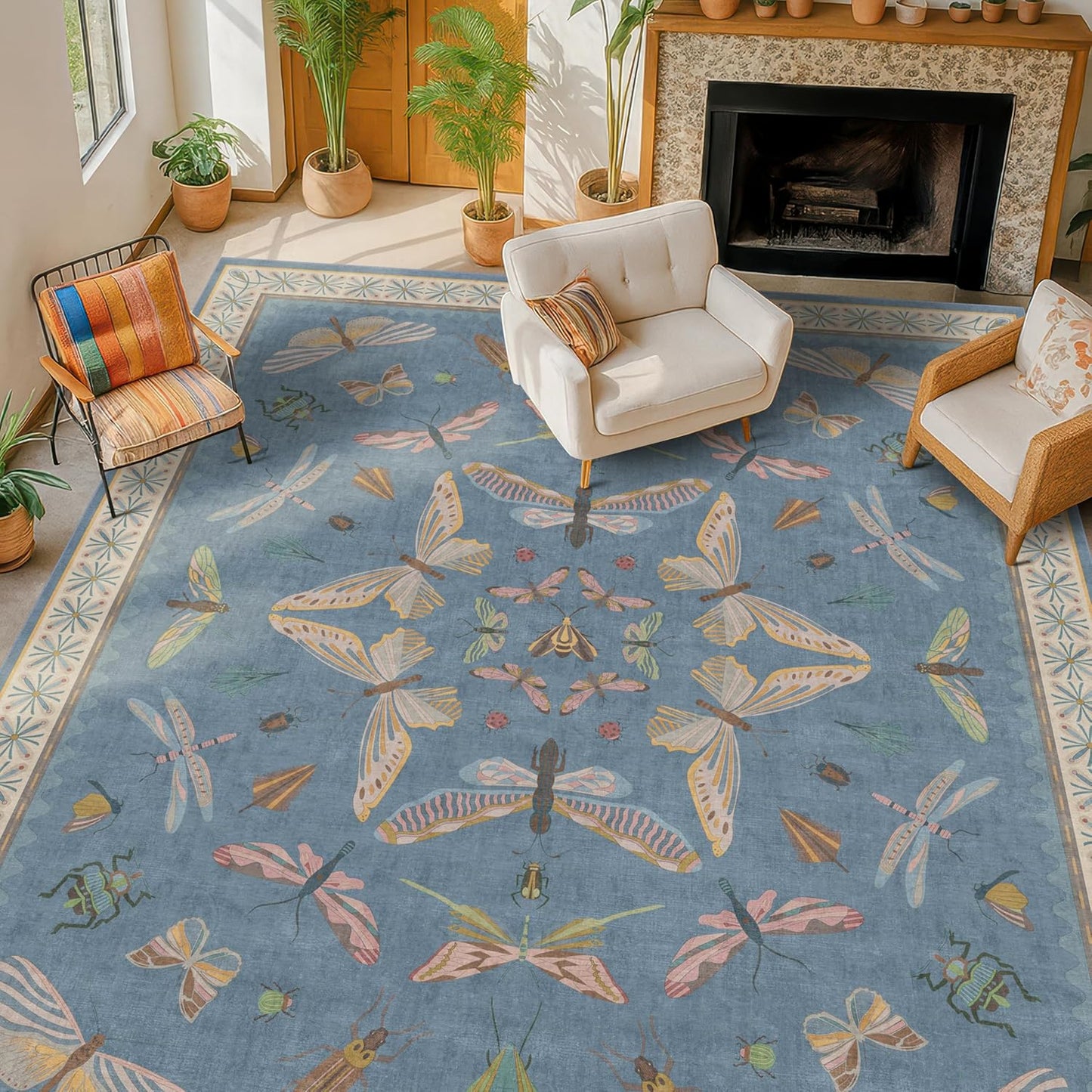 Light Blue Rugs for Dining Room Under Table - 8x10 Washable Area Rugs for Living Room, Bedroom