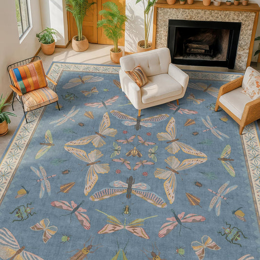 Light Blue Rugs for Dining Room Under Table - 8x10 Washable Area Rugs for Living Room, Bedroom