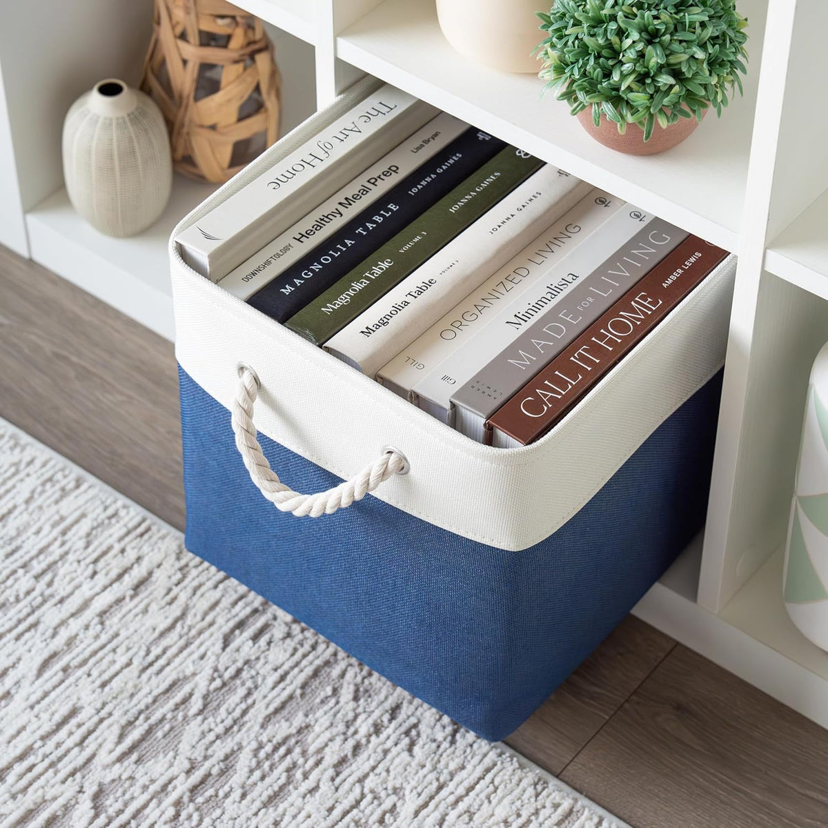OrganiHaus 12x12 Cube Storage Bins 4 Pack, Foldable Cube Storage Organizer w/ Rope Handles