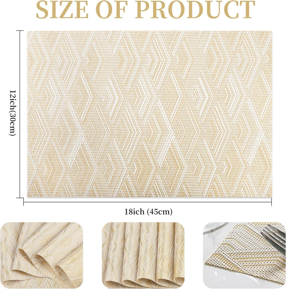 Vinyl Plastic Placemats Set of 6 Washable Heat Resistant Non-Slip Elegant Indoor Outdoor Kitchen