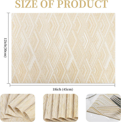 Vinyl Plastic Placemats Set of 6 Washable Heat Resistant Non-Slip Elegant Indoor Outdoor Kitchen