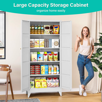Metal Storages Cabinet with 2 Doors and 5 Shelves,Tall Storage Cabinet,Large Cupboard Closet,Pantry