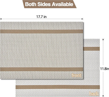 Beige White Placemats Set of 8 - Easy Clean Modern Durable Washable Vinyl Place Mats - Heat