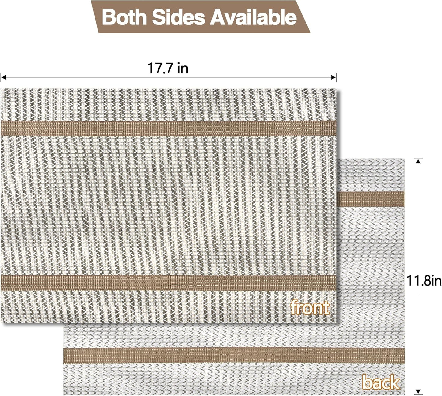 Beige White Placemats Set of 6 - Easy Clean Modern Durable Washable Vinyl Place Mats - Heat