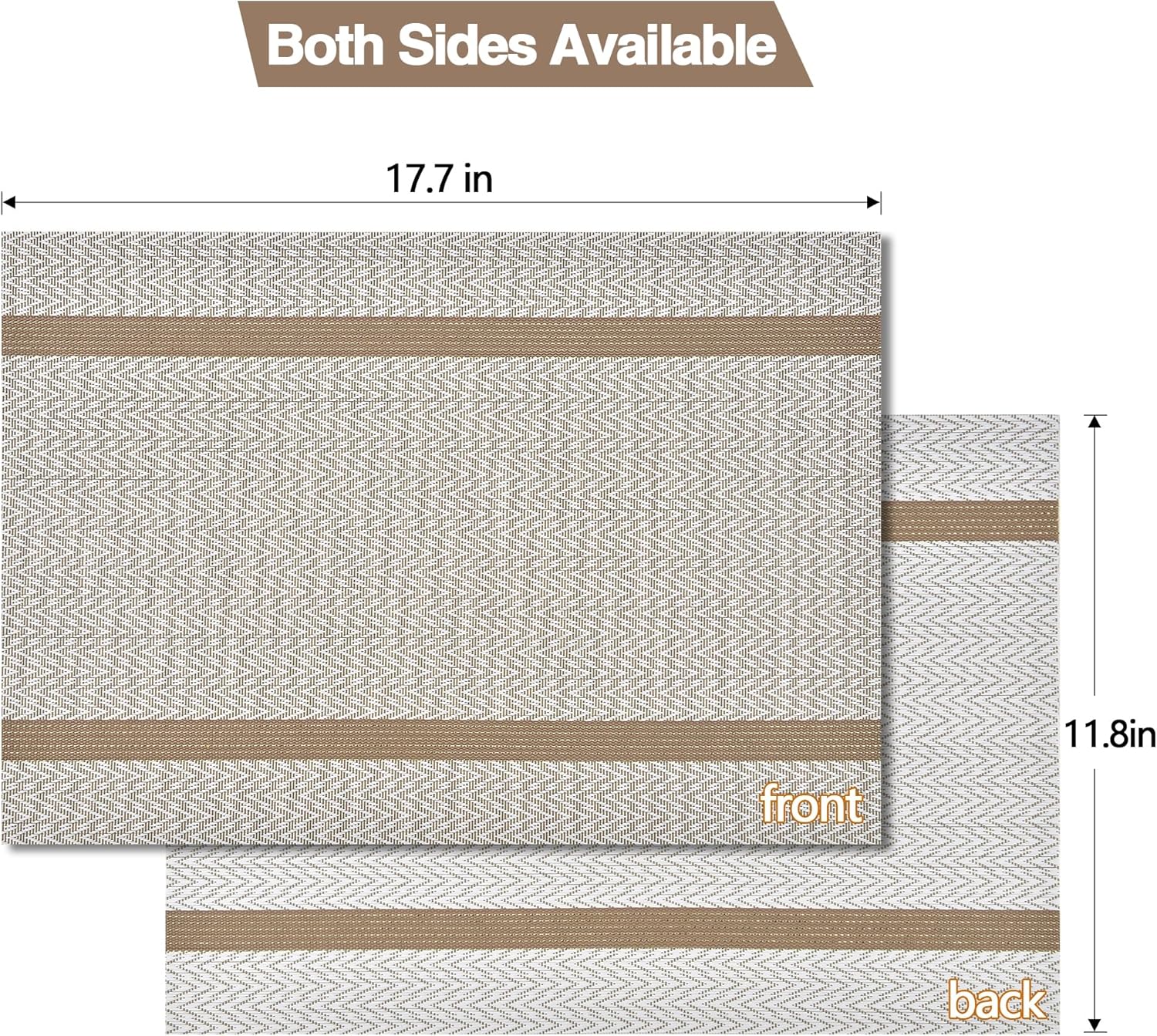 Beige White Placemats Set of 6 - Easy Clean Modern Durable Washable Vinyl Place Mats - Heat
