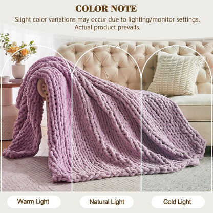 Carriediosa Chunky Knit Throw Blanket 60" X 80" Twin, 100% Hand Made Large Chenille Loop Yarn Soft
