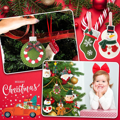 Skylety 8 Pieces 3D Christmas Tree Ornaments Set Felt Santa Snowman Candy Cane Ornament, Stocking
