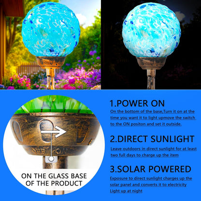 Garden Solar Lights, Decorative LED Honeycomb Glass Ball Garden Stake, Glass and Metal Outdoor
